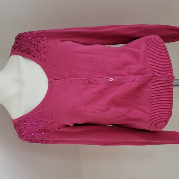ELLE Magenta Button Cardigan with Sequins, Size: Small - Picture 2 of 15
